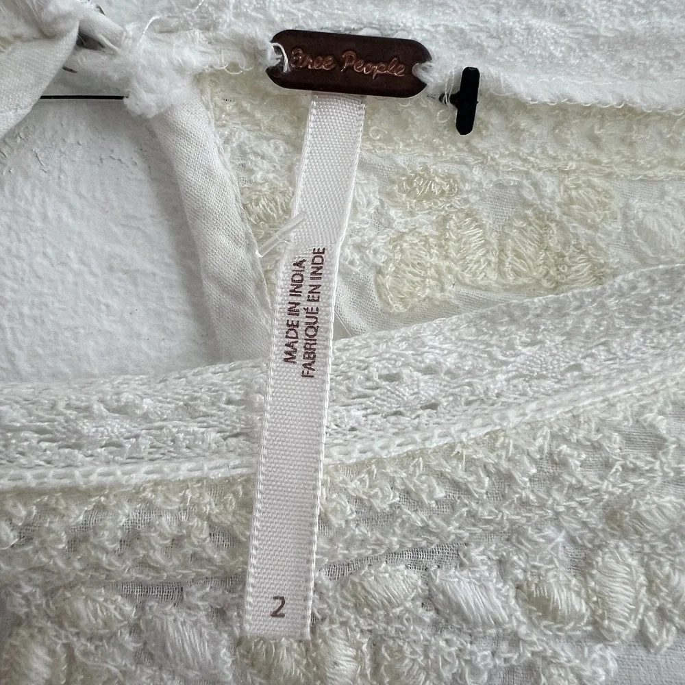 NWOT Free People Ivory Victorian Waisted CROCHET Mini Dress 2 Lace Cotton Womens